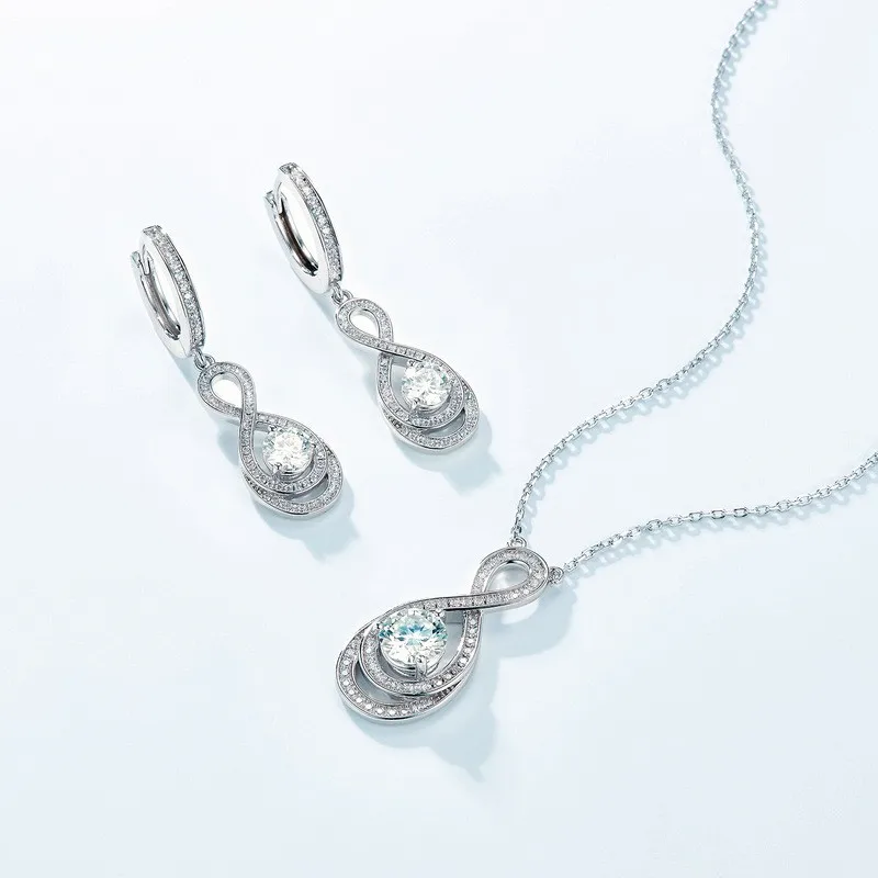 إيه 017879   Lefei الموضة العصرية الكلاسيكية الفاخرة مويسانيتي عدد 8 Waterdrop القرط للنساء سحر الفضة 925 مجوهرات الحفلات هدية