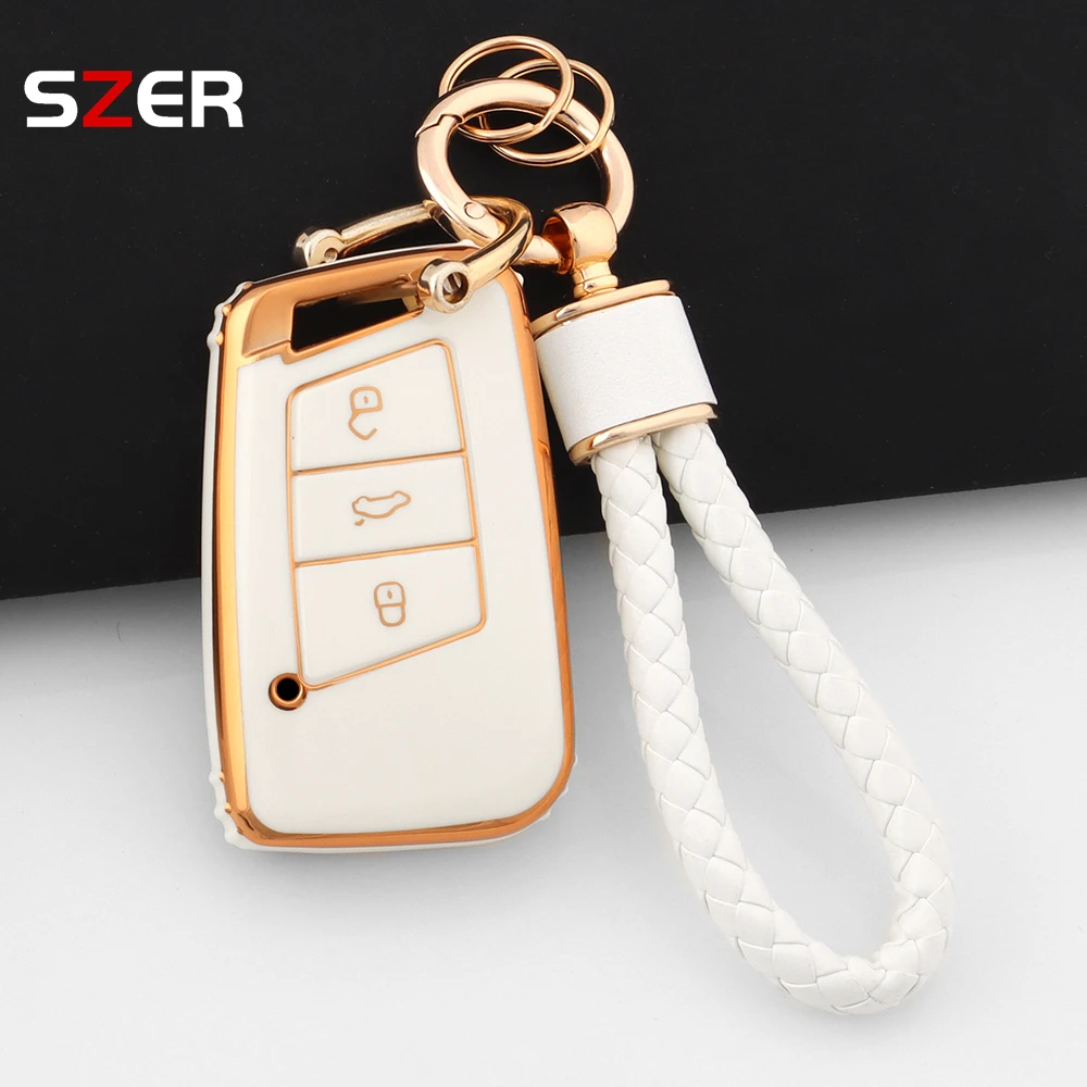 حافظة مفاتيح السيارة عن بعد من البولي يوريثان لسيارة فولكس فاجن ماجوتان باسات B8 لسكودا سوبيرب A7 ملحقات سلسلة مفاتيح فوب المحمية