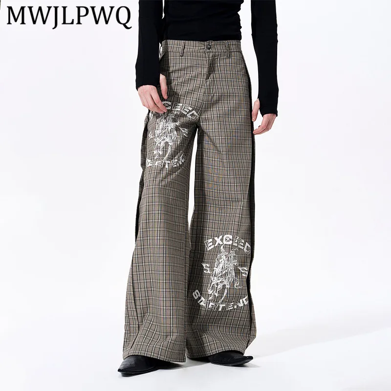 

MWJLPWQ Retro Plaid Printed Design Casual Pants For Men Spring Autumn Street Design Men's Trend Straight-Leg Trousers 14234
