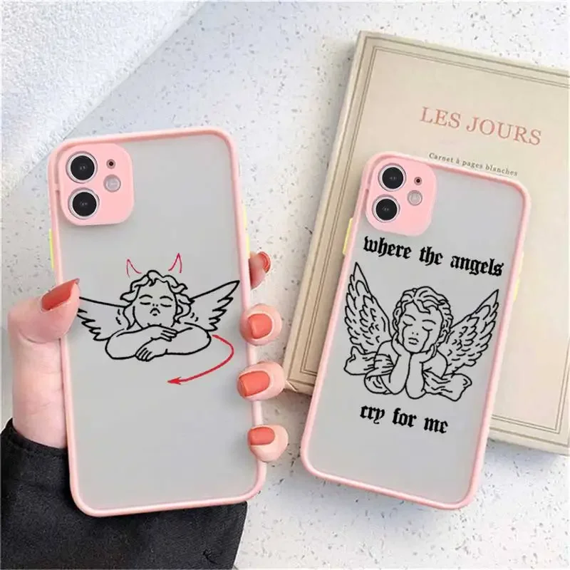 Crying angel demon line art Phone Case matte transparent For iphone 14 11 12 13 plus mini pro max cover