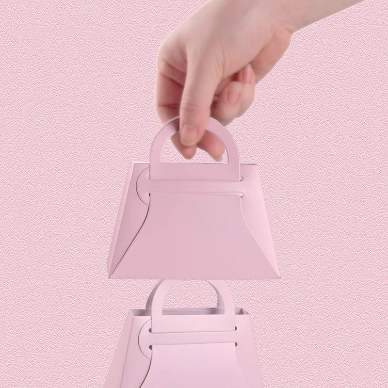 10Pcs Pink Handbag Candy Box Creative Mini Wedding Festival Favor Gift Box Fold Packaging Bag Engagement Birthday Party Supplies