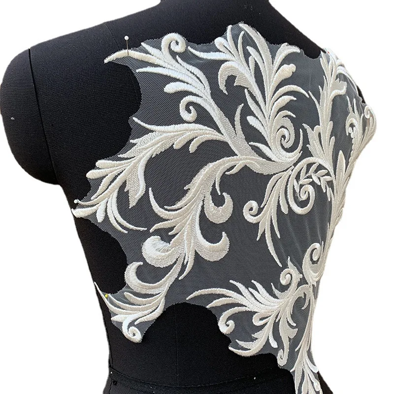 Bridal White Lace Applique, Embroidery with Sequin Motif Trims, DIY Applique for Wedding Dress