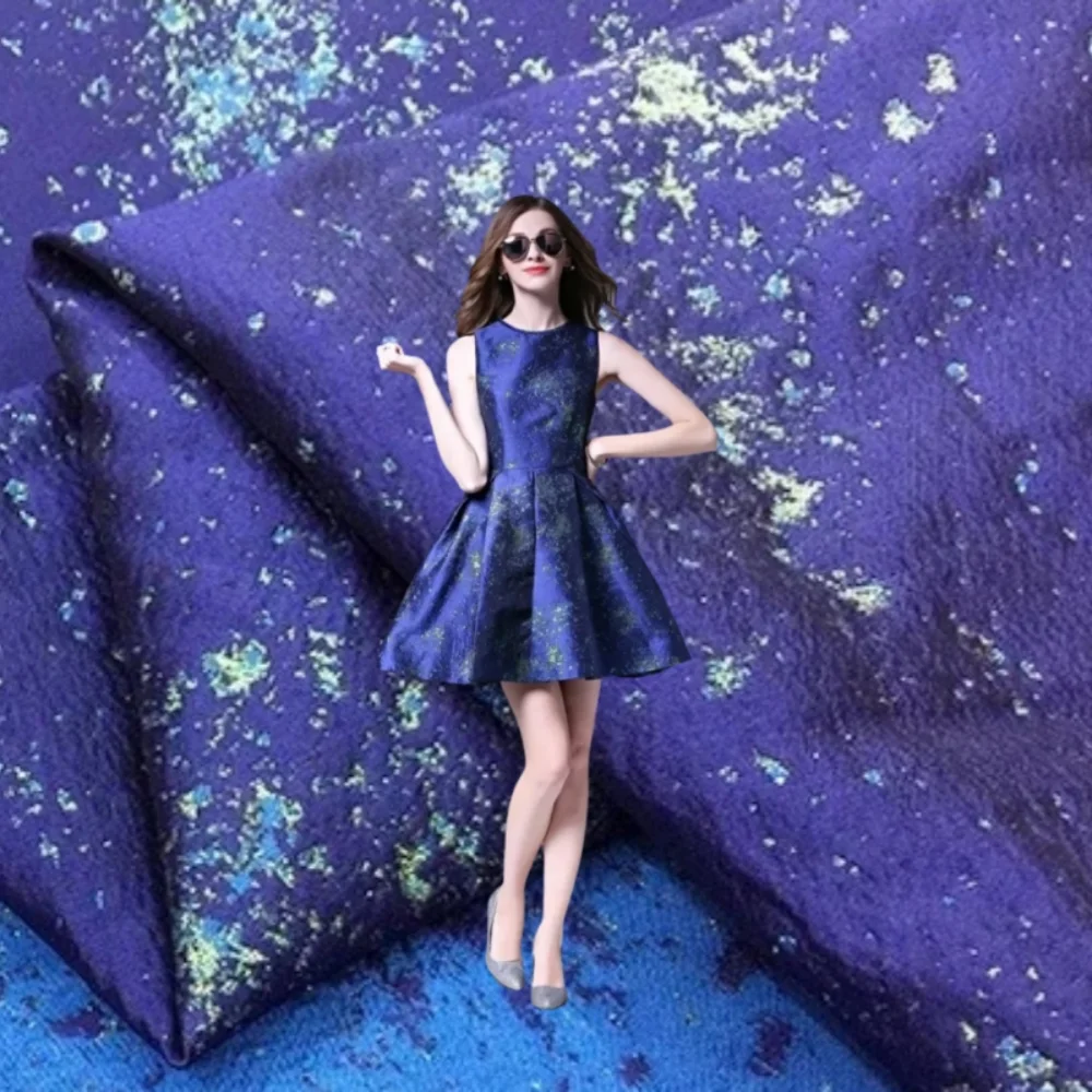 

Jacquard Fabric Starry Metal Wire Dress Autumn and Winter Diy Sewing Trench Coat Material Brand Fashion Design Wholesale Cloth