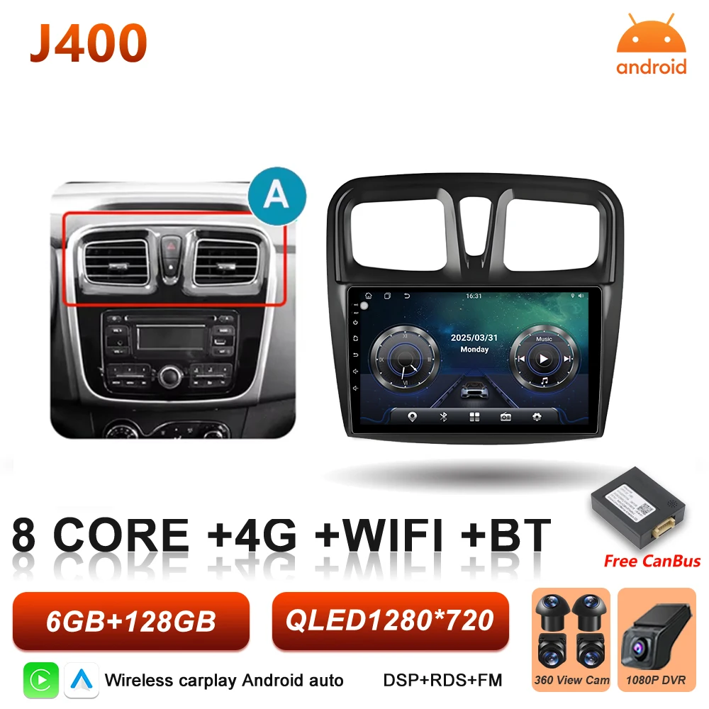 Android 16 Auto Autoradio voor Renault Logan Sandero 2 2012 - 2019 Draadloze Carplay Multimedia Speler GPS Navigatie DSP 5G Wifi