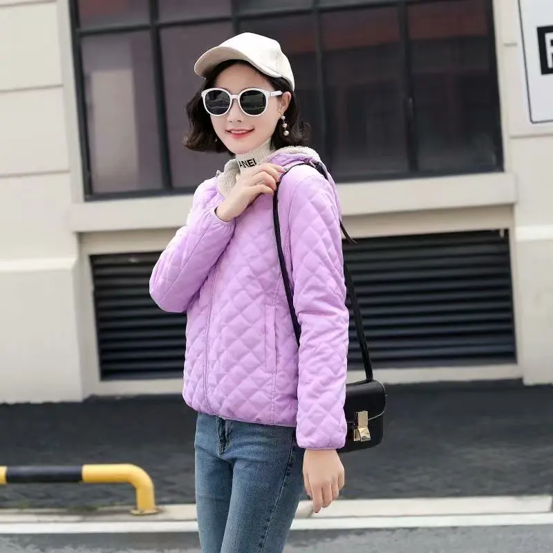 Nouveau Style coréen mince Plaid à capuche agneau velours à capuche chaud coton manteau pour les femmes