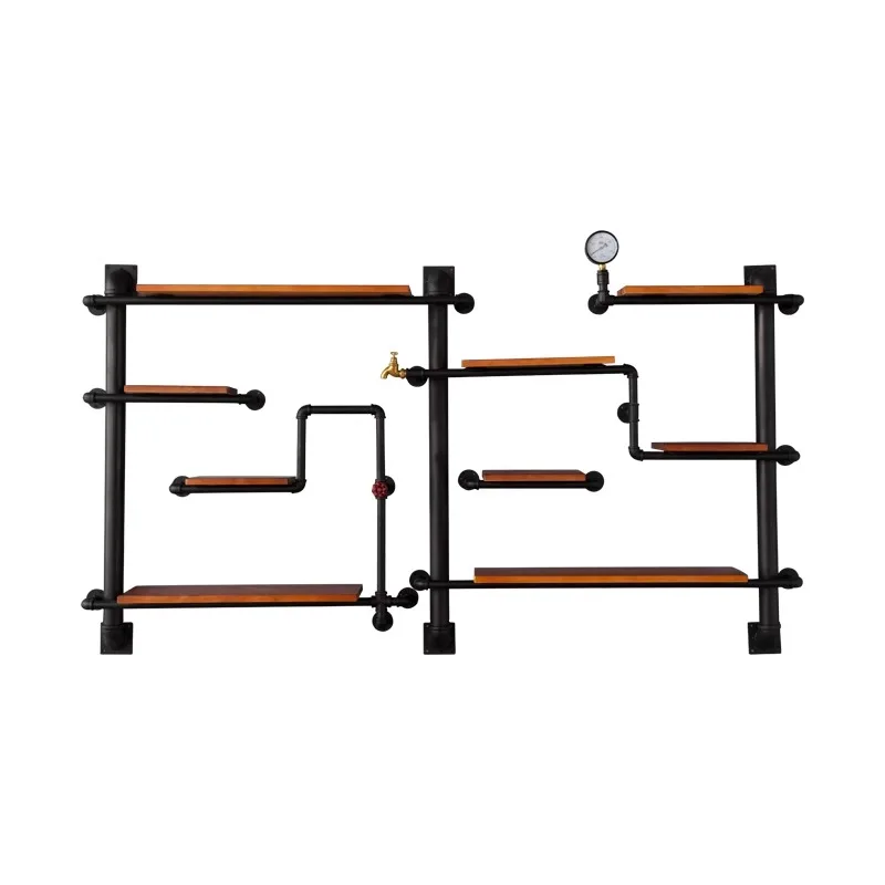 

Customized retro industrial wind wall water pipe storage simple rack wall hanging creative bookshelf wine rack wrought iron