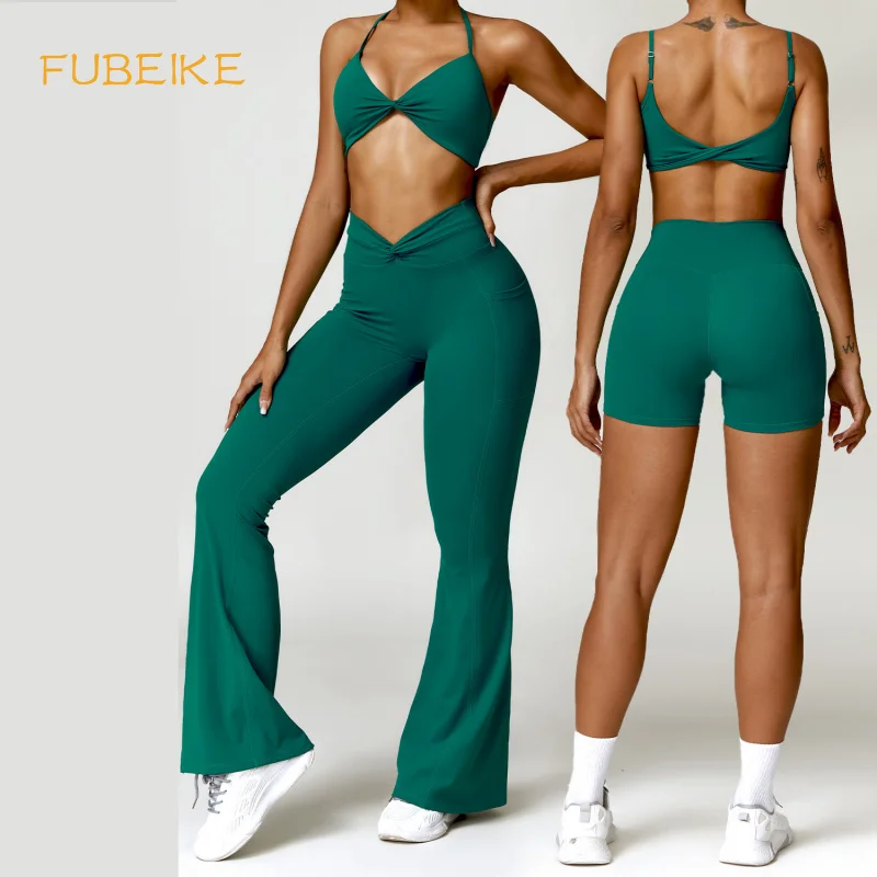 

FUBEIKE 2Pcs Nude Feel Tight Yoga Suits Beauty Back Seamless Sleeveless Top Women's Underwear Bra For Women Leggings Set