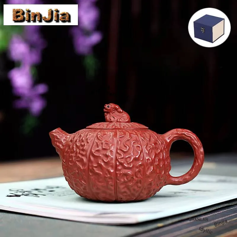 

220 мл чайник ручной работы Исин из фиолетовой глины, горшок из сырой руды, грязевой чайник Дахунпао с ситечком, чайный сервиз Цзыша, принадлежности для украшения кафе