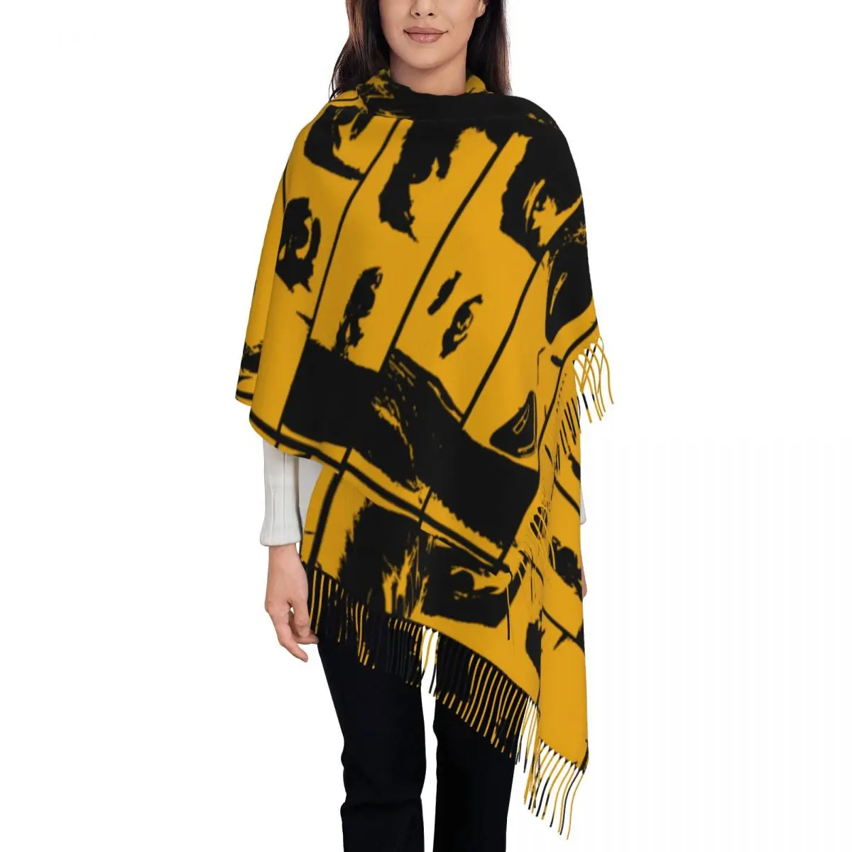 السيدات مخصصة كبيرة الرجعية نمط من Thunderbolt برنامج تلفزيوني الأوشحة النساء شتاء خريف سميكة الدافئة شرابة شال يلتف وشاح