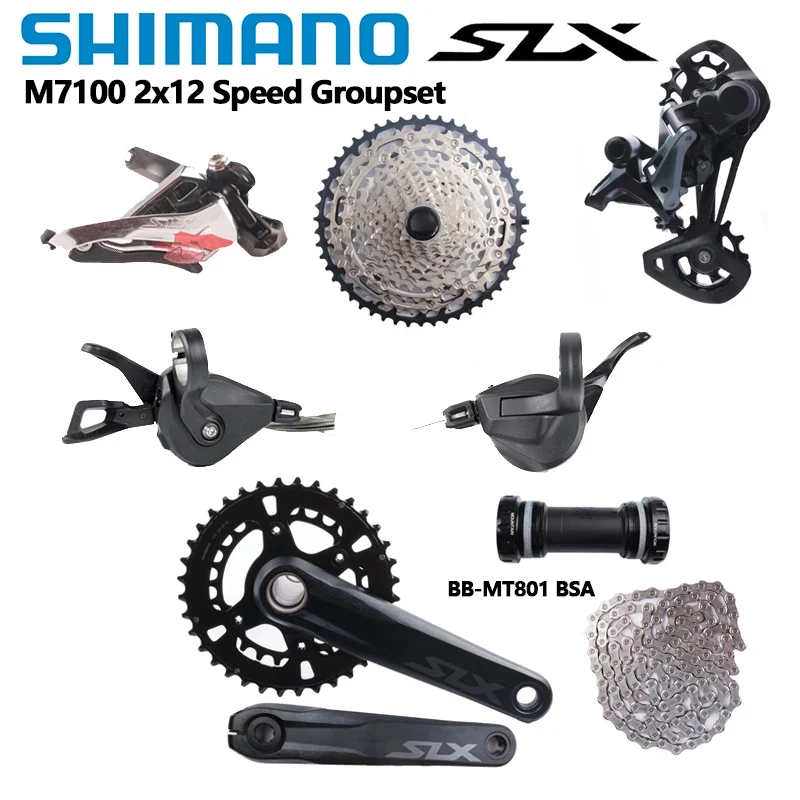 SHIMANO SLX M7100 Gruppe 2x12 Geschwindigkeit M7100 Shifter Schaltwerk M7100 Kassette M7100 170 36-26T Kurbelgarnitur MT801 MTB Set – Detail 1