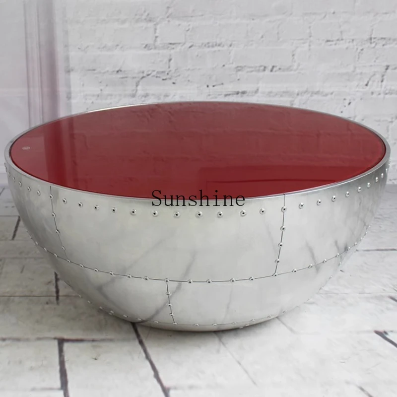 

Nordic personality industrial style retro handmade willow nails space aluminum leather large bowl coffee table