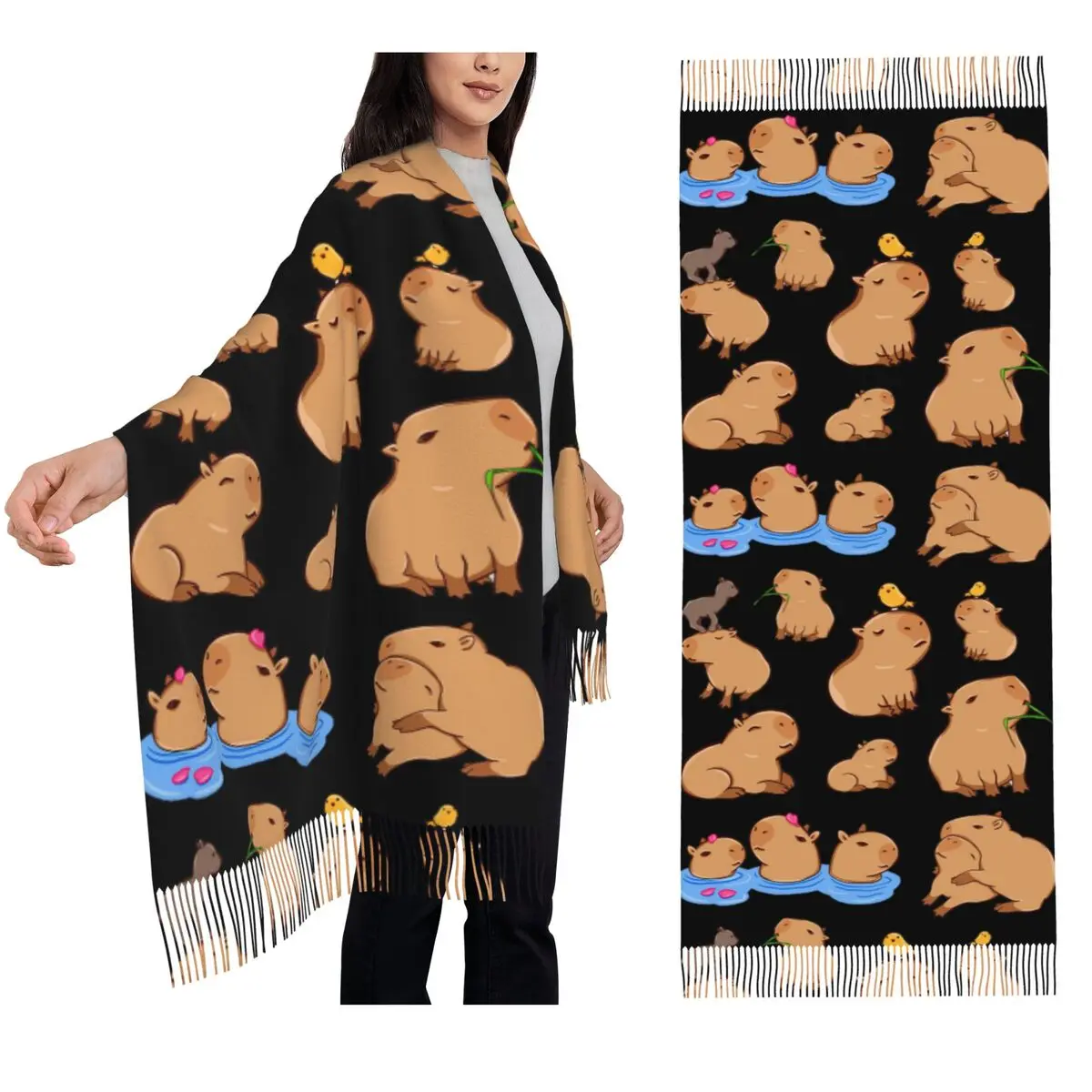 

Capybara Pattern Scarf Tassel Scarves for Women Soft Warm Shawls and Wraps Long Fall Winter Shawl Wrap