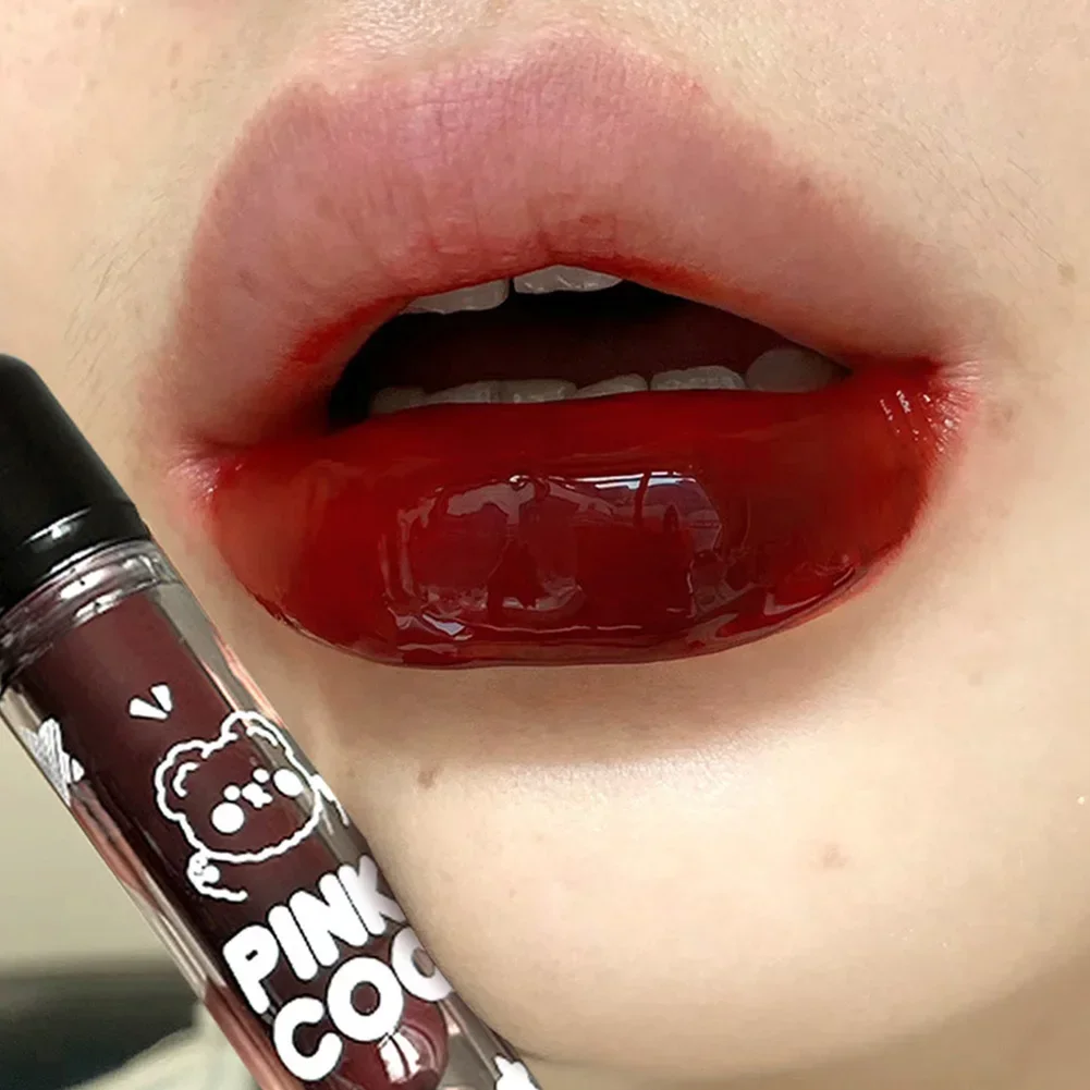 Adorable Bear Mirror Lip Glaze - Long-Lasting, Non-Fading, Hydrating Liquid Lipstick with Watery Texture - Luxurious Glossy