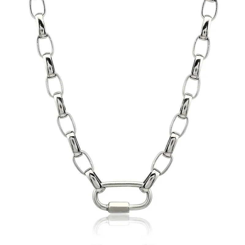 Stainless Steel Carabiner Hook Closure Necklace for Women Men Geometric Metal Links 9mm Wide Link Chain Necklaces Party Gifts