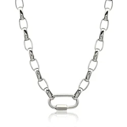 Stainless Steel Carabiner Hook Closure Necklace for Women Men Geometric Metal Links 9mm Wide Link Chain Necklaces Party Gifts