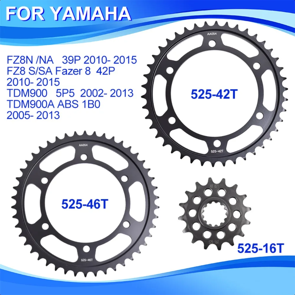 525-16T 42T 46T Motorcycle Accessories Front Rear Sprocket Gear Wheel for Yamaha FZ8N NA FZ8 S Fazer 8 TDM900 TDM900A ABS
