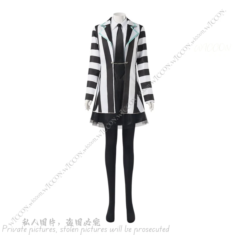 Underworld Halloween Costume Party Set Woman Skirt Black And White Striped Suit Dress Cosplay Costume Stripe Set Horror Disguise