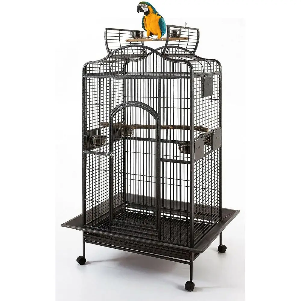 

Extra Large 2-Color Wrought Iron Dome Top Bird Cage for Cockatiels, Cockatoos, African Greys, Conures, and Caiques with Rolling