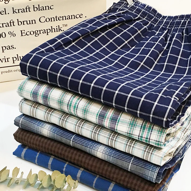 Simple plaid 100% cotton sleep bottoms men sleepwear pants male summer thin fashion home pants trousers plus size