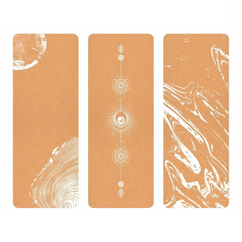 Natural Cork Rubber Yoga Mat Custom Printed Chakra Pattern Non Slip Sweat Absorbent Fitness Pilate Exercise Pad Home Gym Mat 5mm