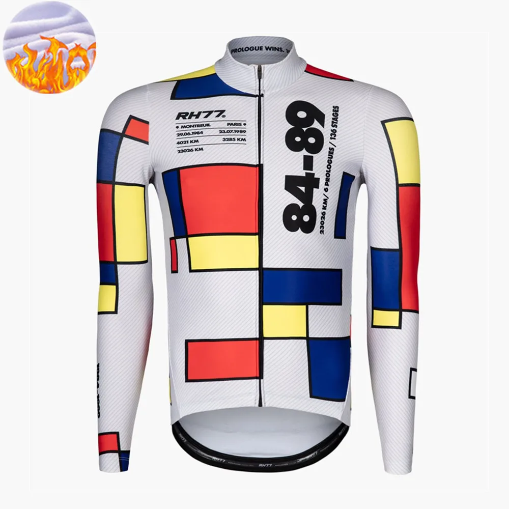 Rh77 Men Cycling Clothing Winter Thermal Fleece Cycling Jersey Long Sleeve Bike Jacket Maillot Ciclismo Bicycle Shirt Cycle Coat