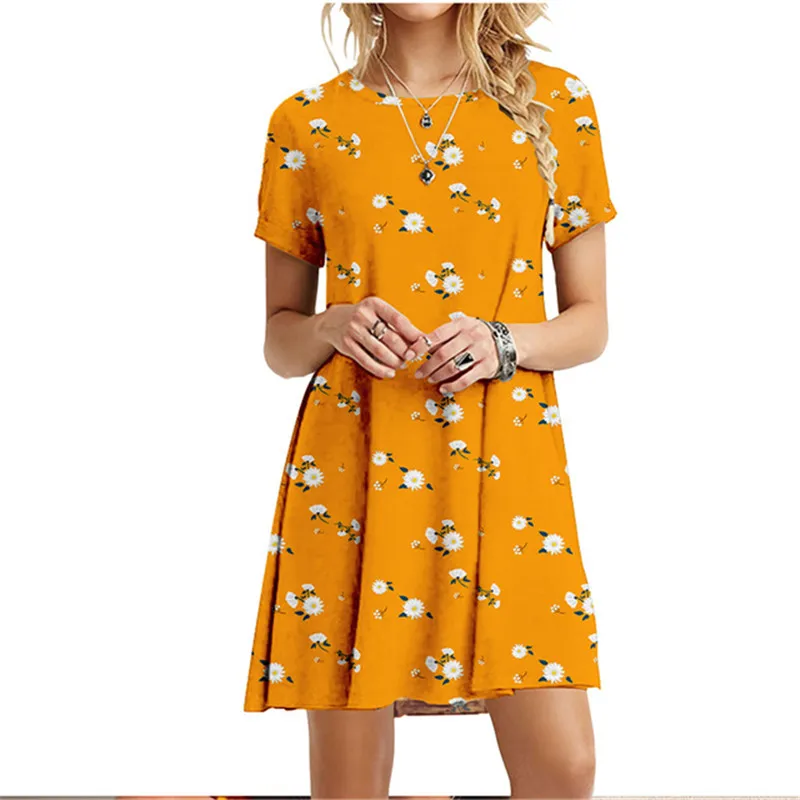 3D Green Leaves Floral Printed Mini Dress For Women 2022 Summer Loose Oversized Casual Short Sleeve O-Neck A-Line Dress Sundress