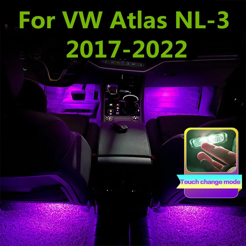 LED Car Interior Footwell Light RGB Atmosphere Lamp Decorative Accessory For VW Atlas NL-3 NL3 2017 2018 2019 2020 2021 2022