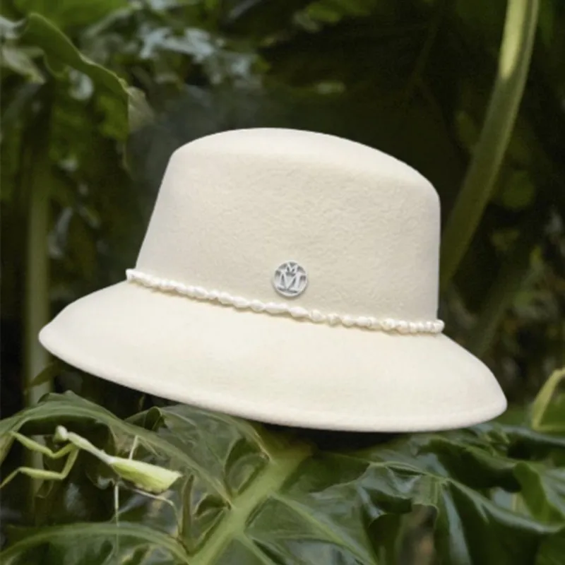 white wool bucket hat with Shell Chain ins chic cap women fishermen hat