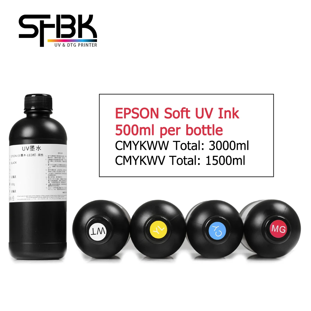 250ml Soft UV ink used for L1800 L805 XP600 TX800 4060 6090 Printer to printing leather TPU silicone PVC Foldable materials