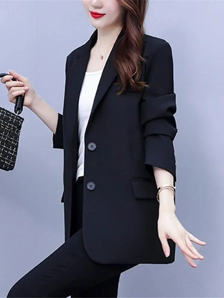 

Faionable Bla Suit Jaet for Women Spring Autumn 2024 New Sle plus Size Ele Office Wear Long Sve Single Button