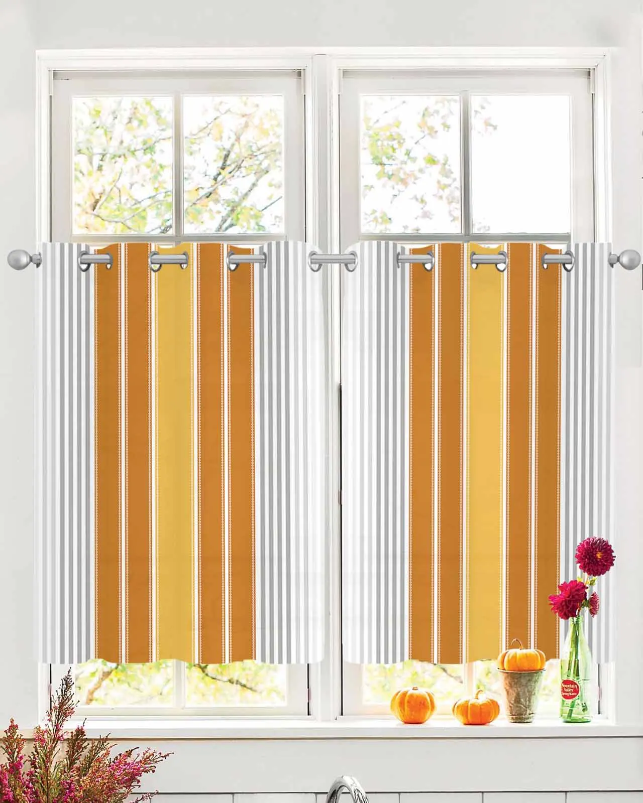 

Минималистичные прозрачные шторы в оранжево-севую полоску для окна гостиной, прозрачная вуаль, тюлевая занавеска, шторы Cortinas, домашний декор