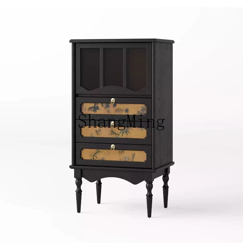 

ZYY retro solid wood chest medieval bedroom bedside cabinet living room wall storage side cabinet