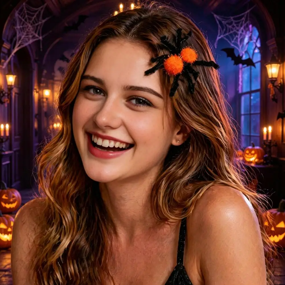 Spider Hairpin Halloween Party Favors Halloween Spider Hair Clips for Women Girls Furry Spider Hair Accessories for Costume