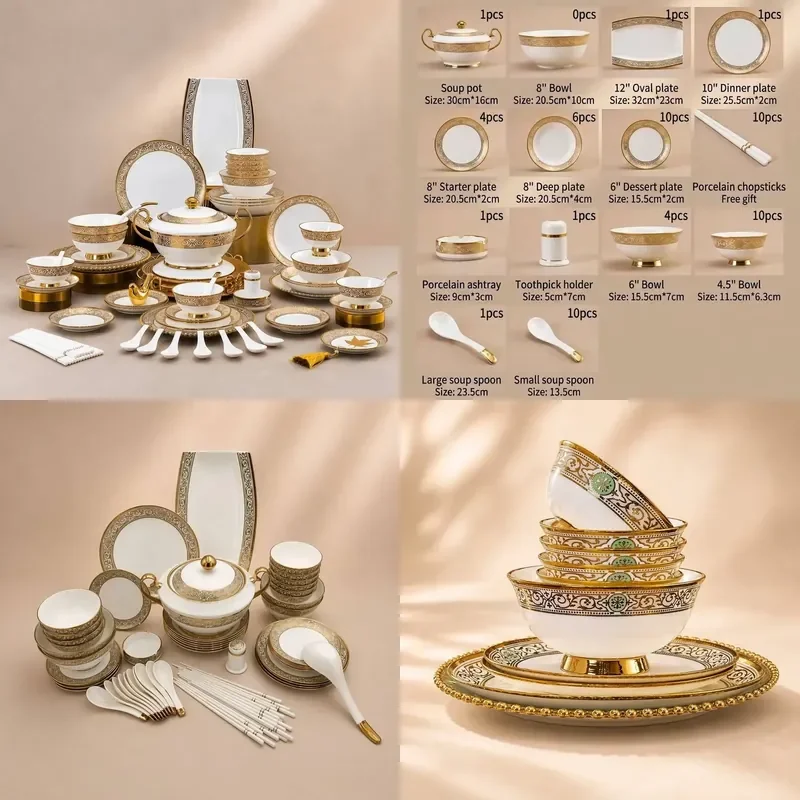 China Dinnerware Set with Scratch Resistant Premium Porcelain Tableware for Wedding Banquet & Fine Dining