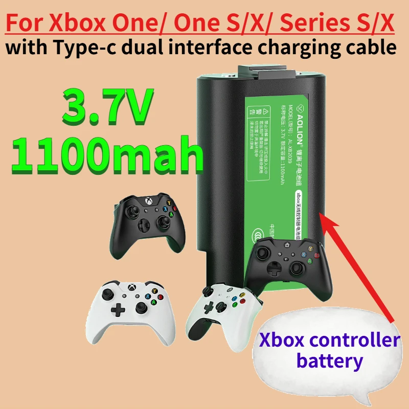 

3.7V 1100mah For Xbox controller battery is suitable for Xbox One/ One S/X/ Series S/X with Type-c dual interface charging cable