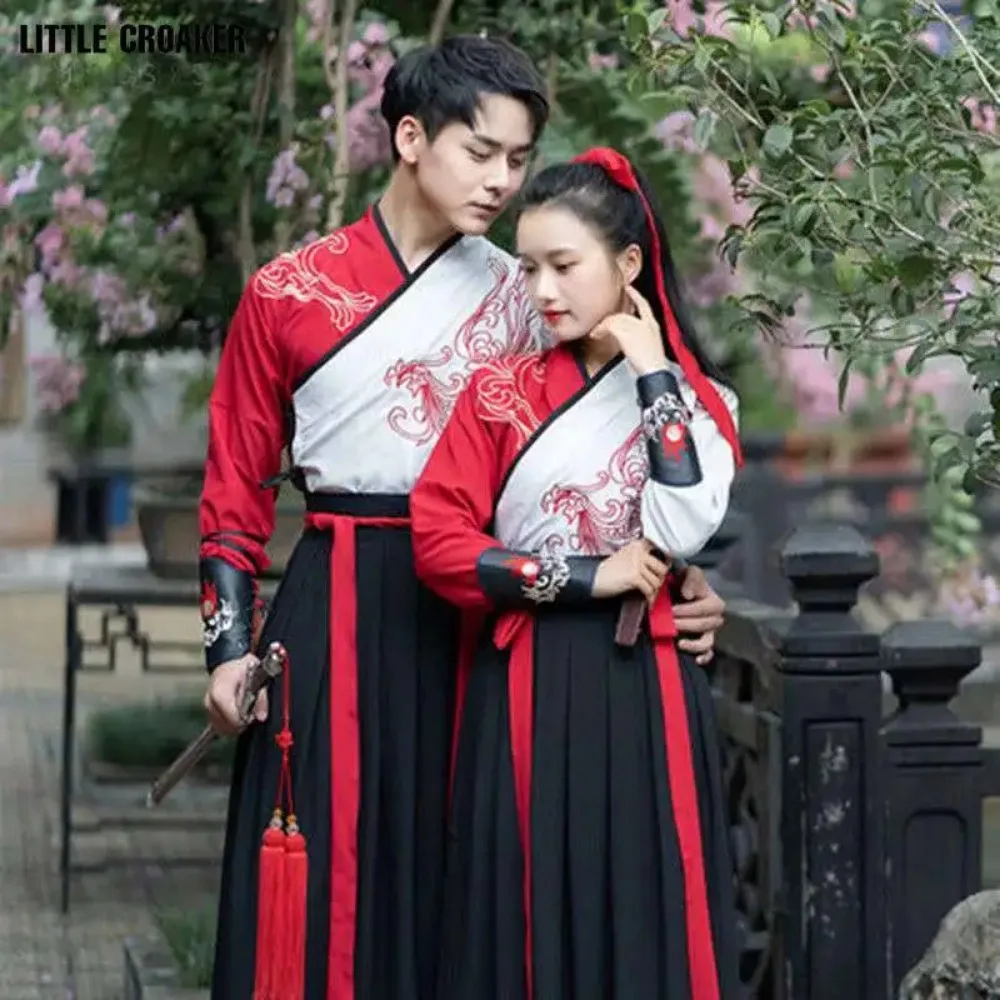 Female Chinese Dress Women\'s Red Black White Patchwork Traditional Dance Costume Embroidery Hanfu Women and Men Stage Outfits