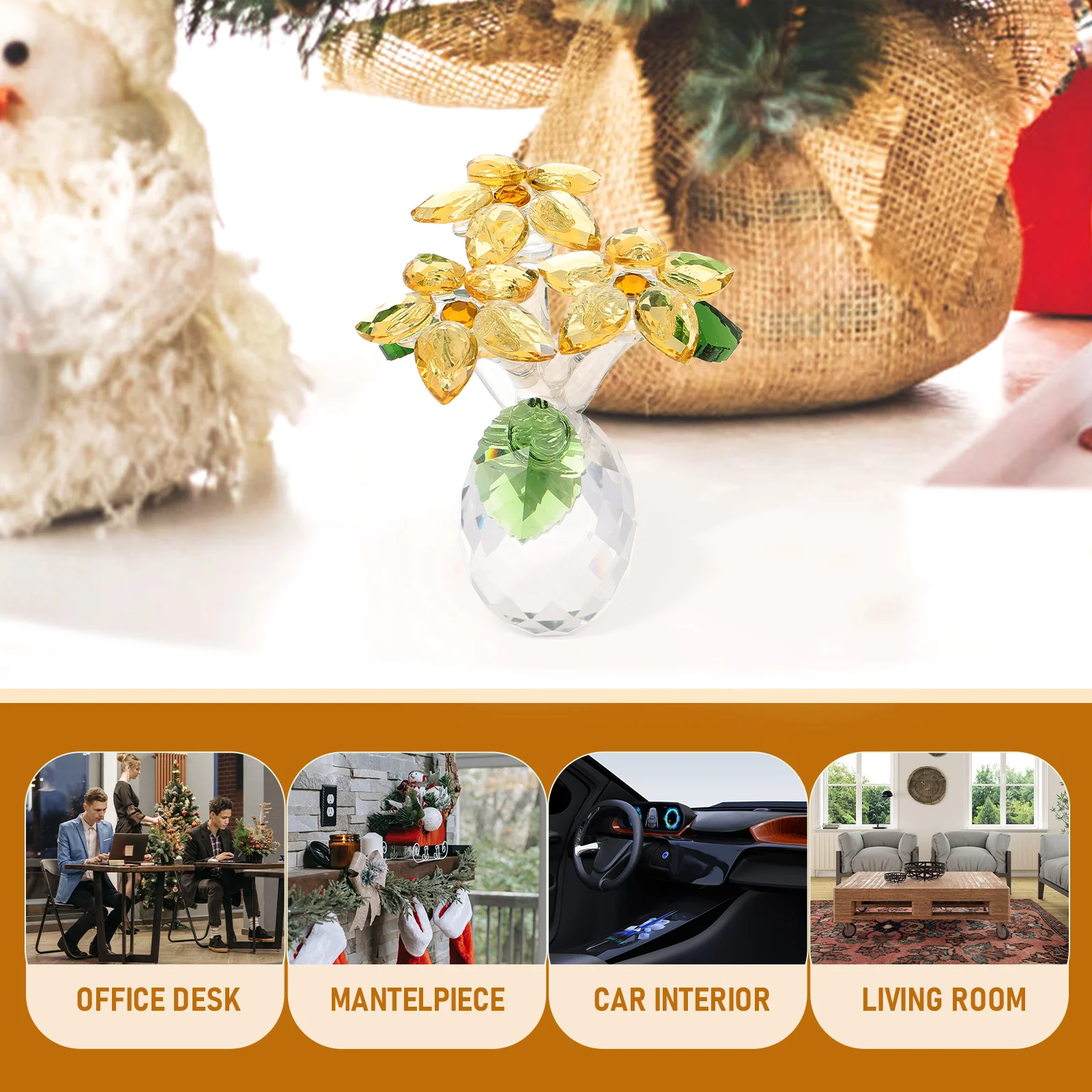 

1Pcs Sunflower Decoration Crystal Hand Blown Vivid Home Car Interior Ornament for Living Room Bedroom Table Showcase Decor Gift