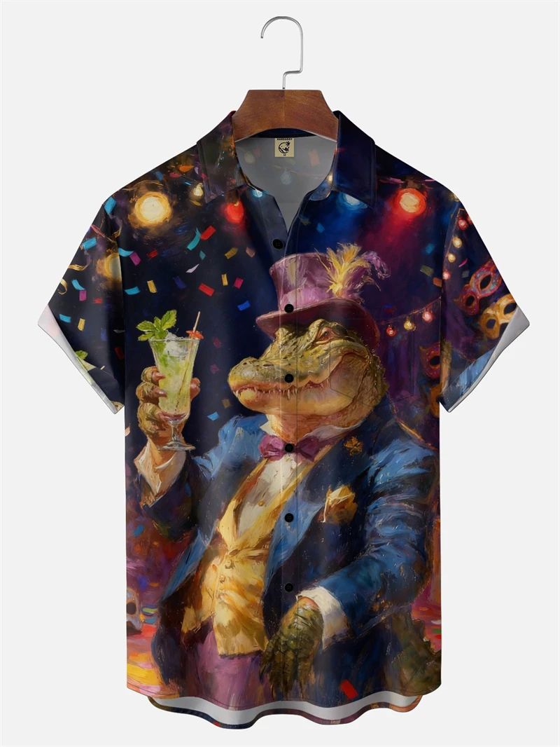 

Новая рубашка с коротким рукавом с карнавальным принтом, мужская рубашка с рисунком Марди Гра, отложная рубашка с короткими рукавами Y2k, модная женская одежда