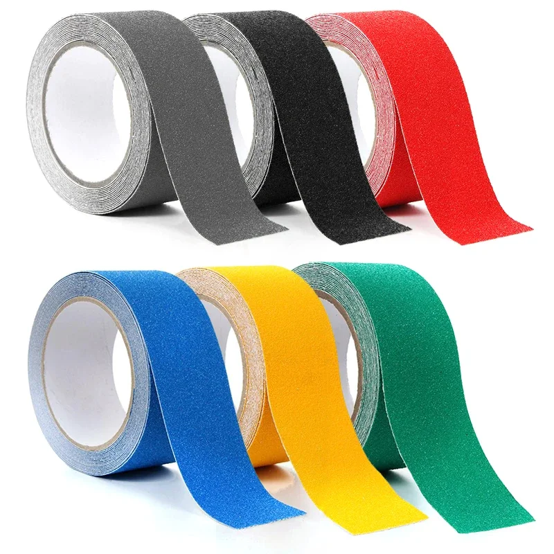 7 colors Rubber Non-slip Tape 5m Long 5cm Wide Black White Gray Transparent Floor Stair Step Anti Slip Abrasive Safety Strip