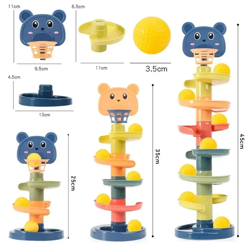 Baby Ball Drop and Rolling Ball Pile Tower Toys Giocattolo educativo precoce Giocattolo con pista rotante per bambini Giocattolo impilabile per