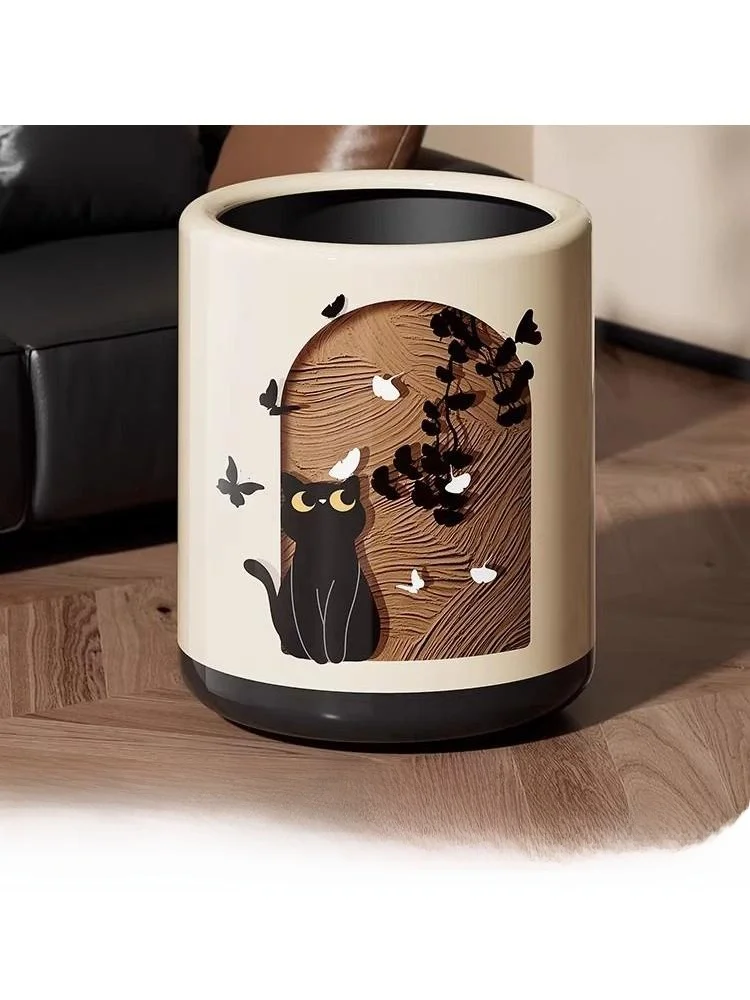 

Large Capacity Trash Can with Lid for Kitchen Bathroom Living Room Home Use 2025 New Style Creamy Style Indoor High Aesthetic...