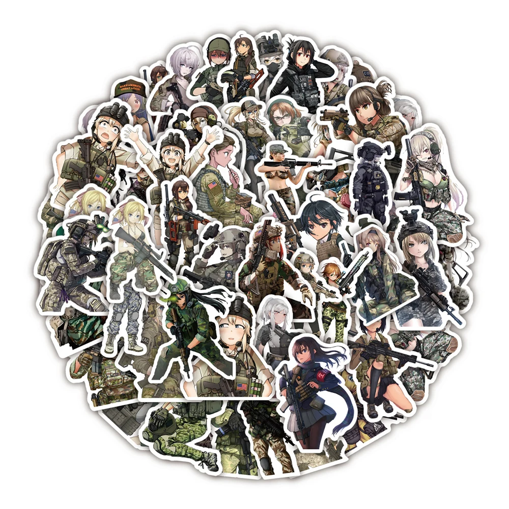 10/30/50PCS Cute Camouflage adesivi soldato femminile Cool Cartoon Graffiti decalcomanie fai da te telefono bagagli auto Laptop Sticker giocattoli