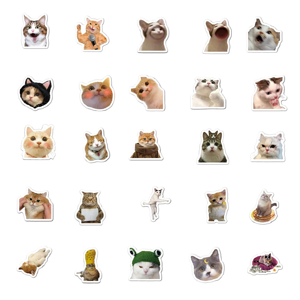 10/30/50pcs Funny Cat Meme Cartoon Stickers Kawaii Anime Sticker Waterproof Suitcase Bike Guitar Notebook Decals Fun for Kids