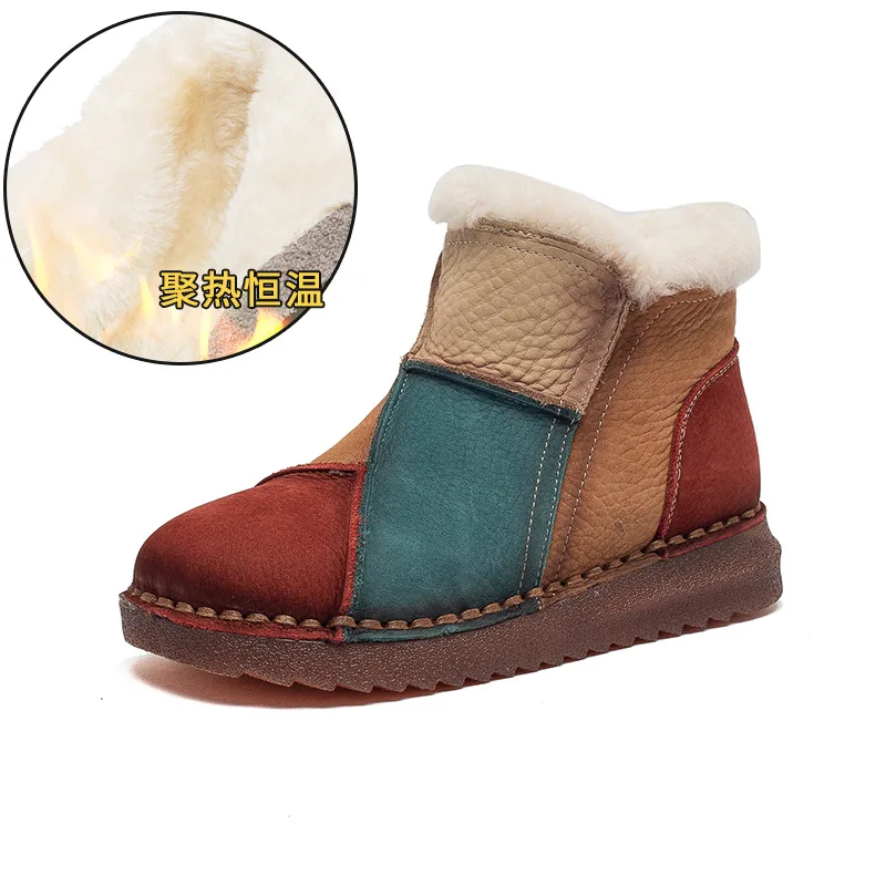 ZXRYXGS 2025 New Winter Top Cowhide Spell Color Splicing Women Fashion Boots Flat Soft Comfortble Warm Cotton Boots Snow Boots