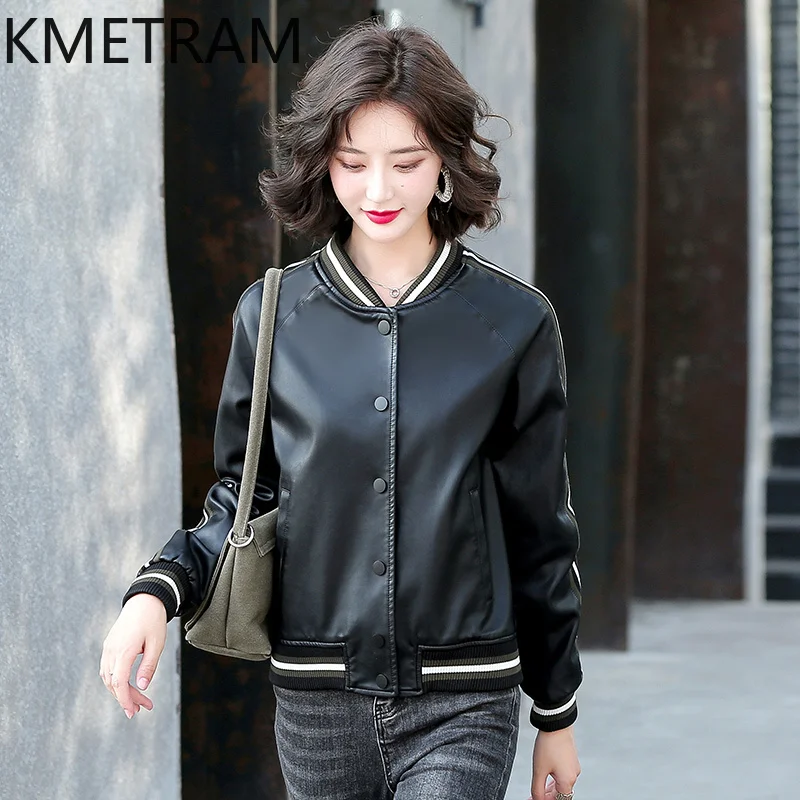 KMETRAM Natural Sheepskin Leather Jacket for Women Spring Autumn Baseball Women's Jackets 2024 Short Coats Leren Jas Dames