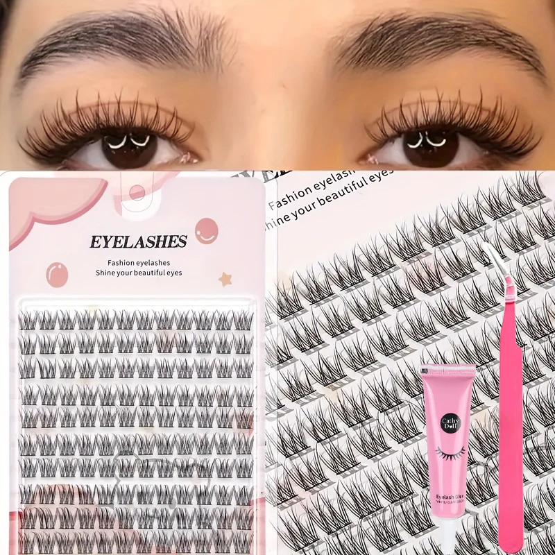 10 Reihen unabhängiger Wimpern, falsche Wimpern im Sonnenblumen-Stil + Wimpernkleber + spezielle Wimpernzange, Cartoon-Stil