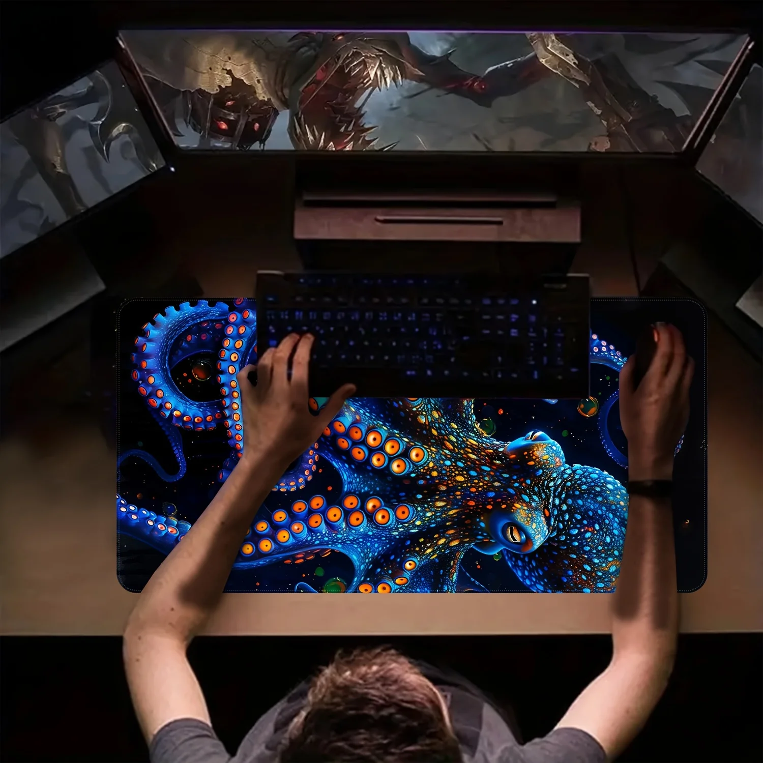 

Игровой коврик для мыши Octopus Extended, большой настольный коврик, моющаяся резиновая основа, нескользящий коврик для клавиатуры и мыши для дома и офиса