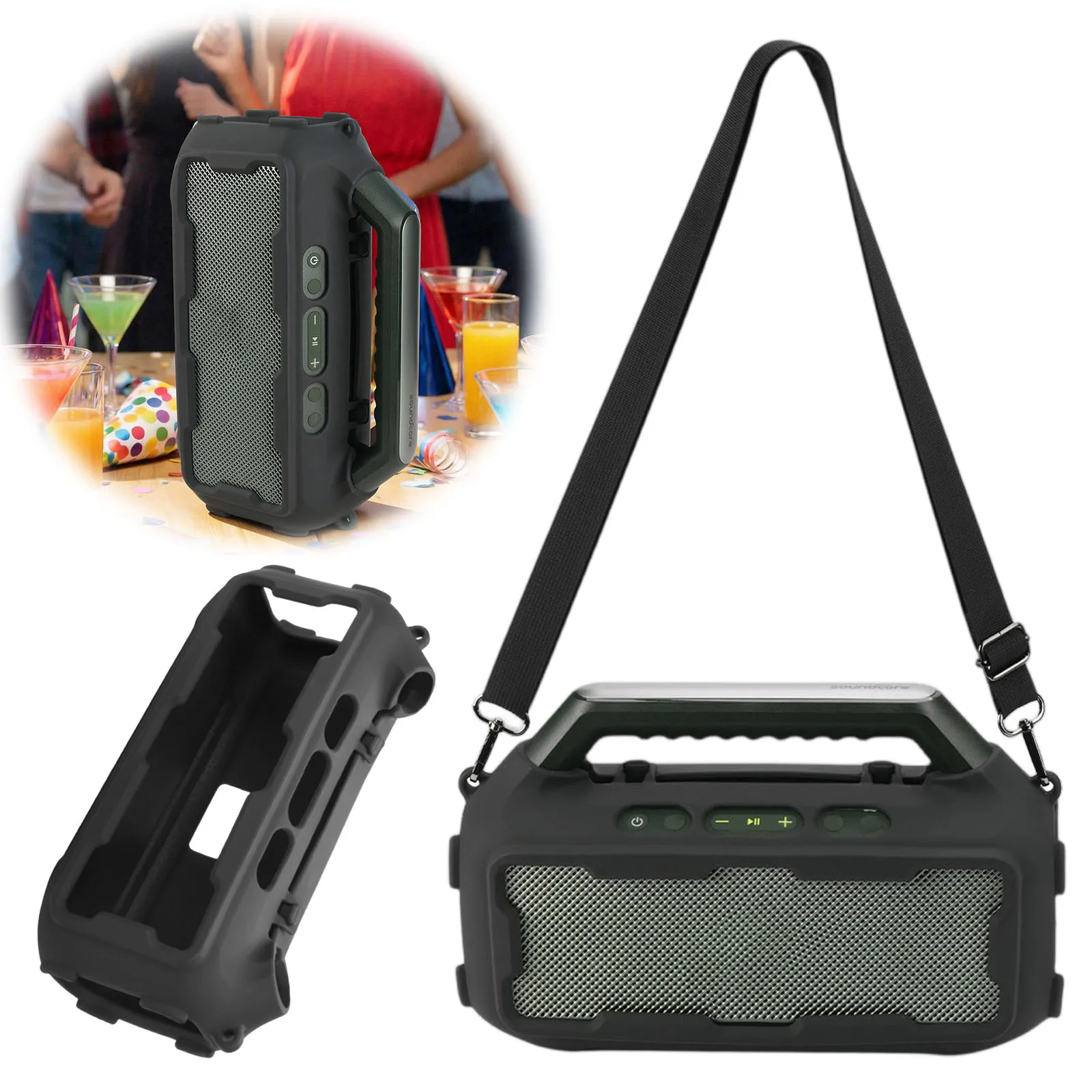 

Full-Body Protective Cover for Soundcore Boom 2 with Adjustable Shoulder Strap for Outdoor Camping Travel & Party