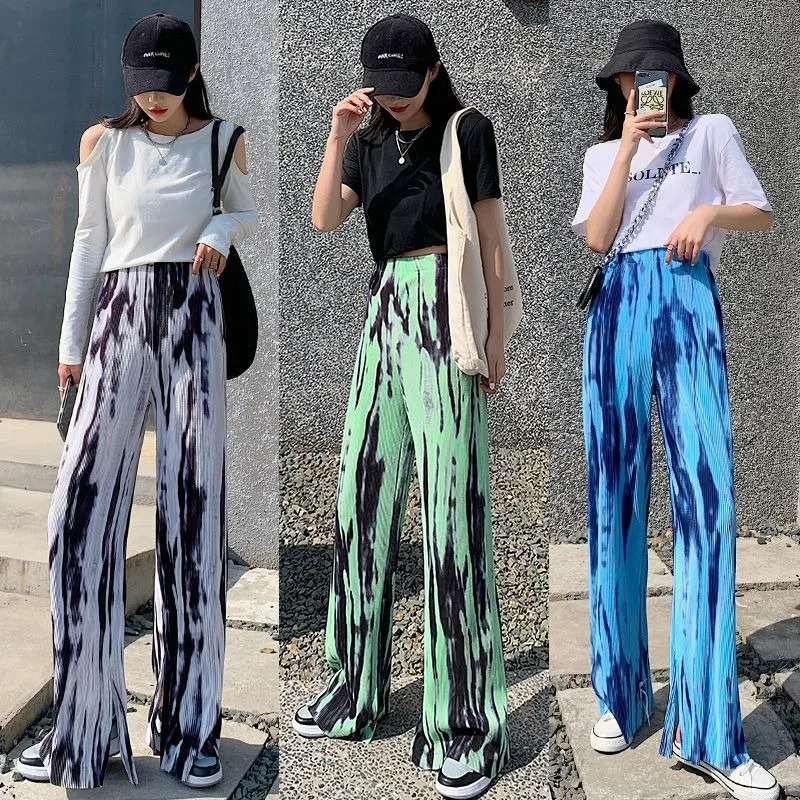 Calças femininas de fenda tamanho único outono novo em estética xxl harajuku estiramento confortável original todos médios calças femininas tie dye