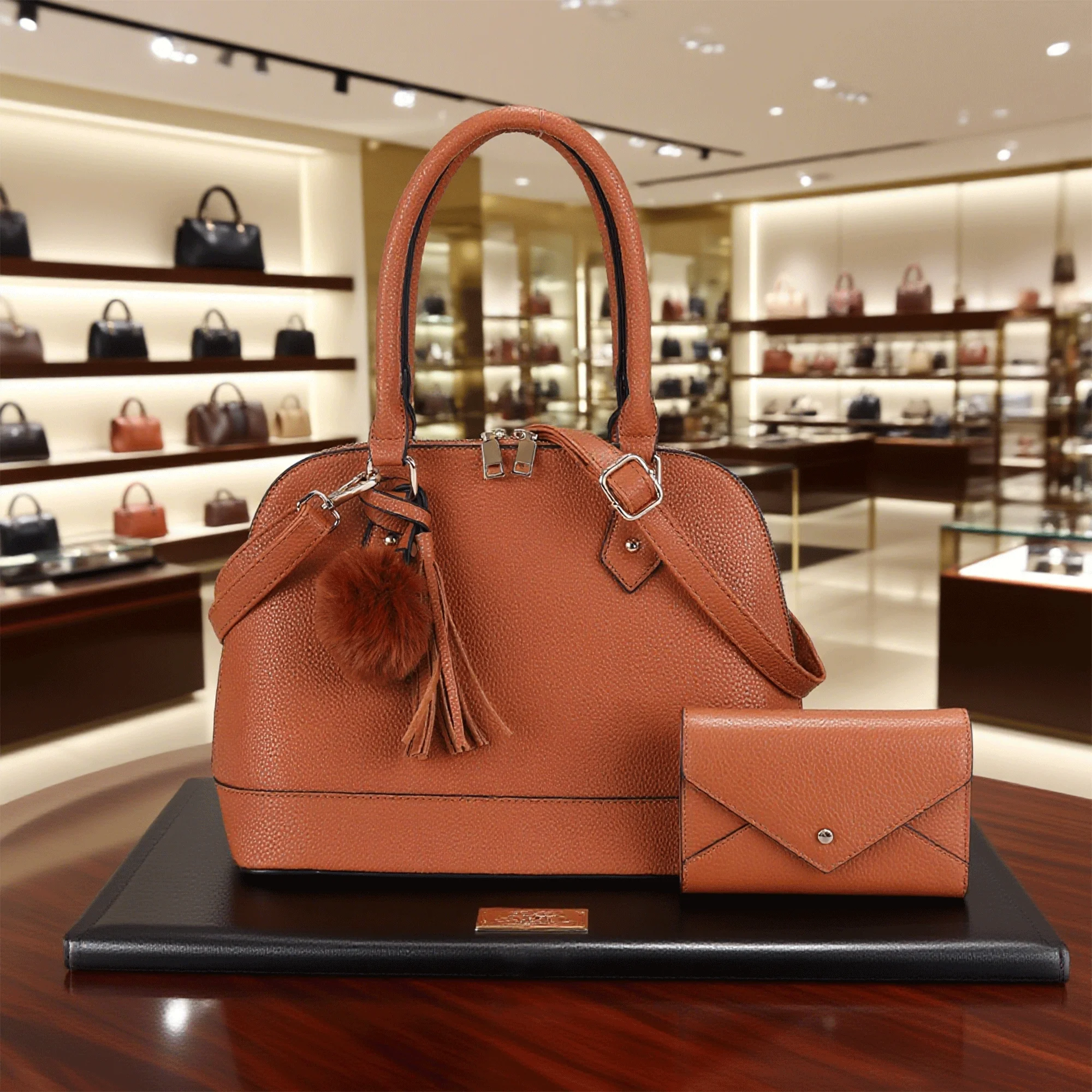 

Стильная женская сумка-купол из искусственной кожи с подходящим кошельком